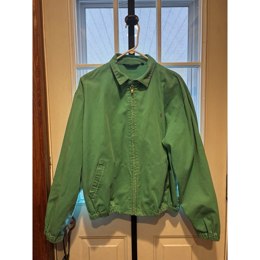 VINTAGE Polo Ralph Lauren Green Harrington Jacket L Full Zip Pockets